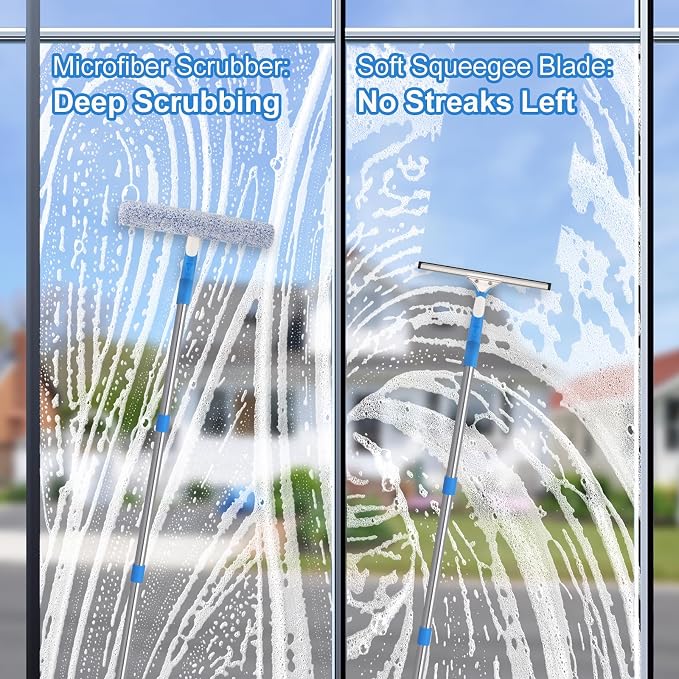 Mitclear 77'' Long Squeegee Window Cleaner Tool for Indoor Outdoor Windows | Professional Window Cleaning Kit with Extension Poles for High Windows Car Windshield Shower Glass Door Solar Panel
