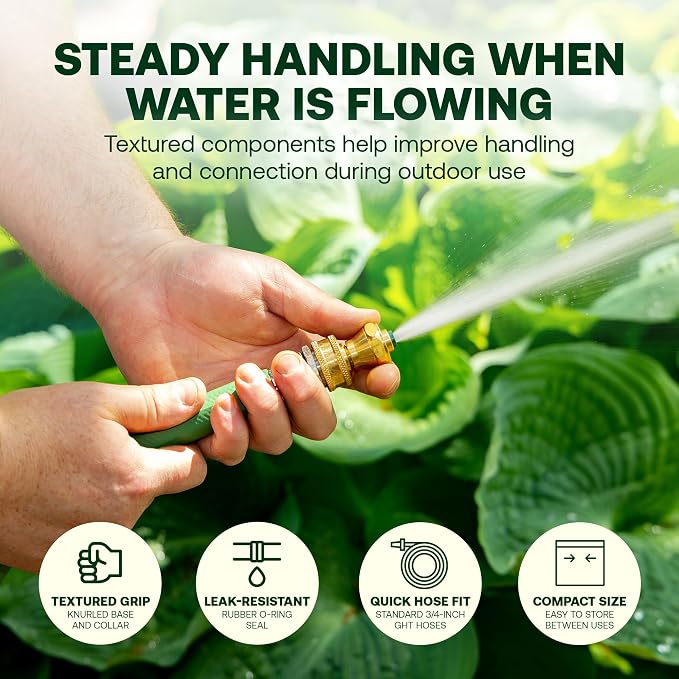 Rain Bird HENZLB2ADJ 2-Inch Lead-Free Brass Twist Adjustable Water Hose End Nozzle - High Pressure Garden Hose Jet Sprayer with Adjustable Stream Pattern, 3/4 in. GHT Connection for Outdoor Cleaning