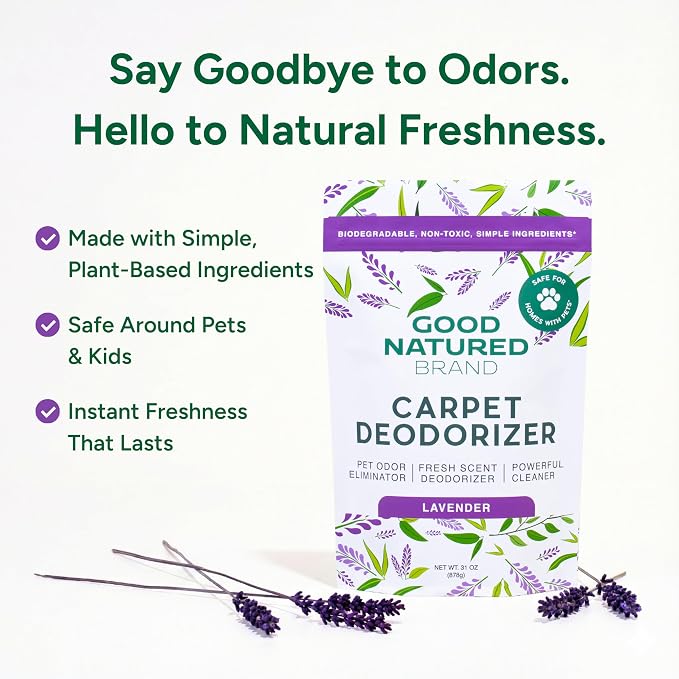 Good Natured Brand | Carpet Deodorizer & Freshener Powder | 31 oz Pet Odor Eliminator for Strong Odor & Pet Urine | Fresh Natural Lavender Scent | Safe for Homes with Pets