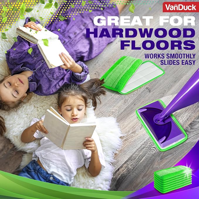 VanDuck Reusable Mop Pads for Swiffer WetJet Mops (4 Pack) | Washable wet mopping cloths, microfiber replacement refills, hardwood floor cleaning pads