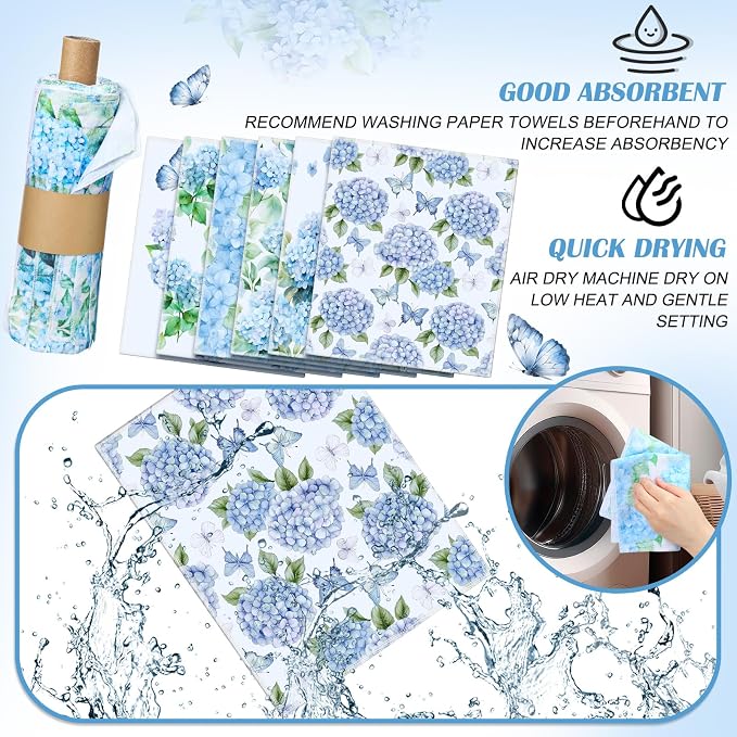 Reusable Cleaning Cloths Washable Cotton Kitchen Dish Towels for Home Party Supplies Bulk, 9.84x11.81in(36 Pack,Hydrangea)
