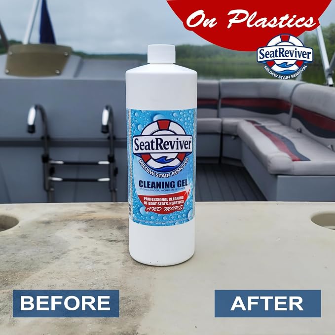 Marine Mildew Stain Remover for Boat Seats, Vinyl & Plastic | Light Gel That Clings Longer | Fast-Acting | No Scrub | 32oz