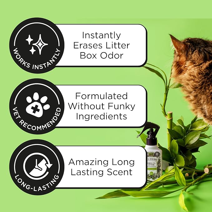 Pet-Pourri Smell Ya Litter Cat Litter Deodorizer Spray, Purrfectly Bamboo 3.4 Fl Oz, Up to 170 Uses,Pet Odor Remover Essential Oils Air,Carpet,Urine,Vet Recommended, Bergamot Bamboo Scent,(Pack of 2)