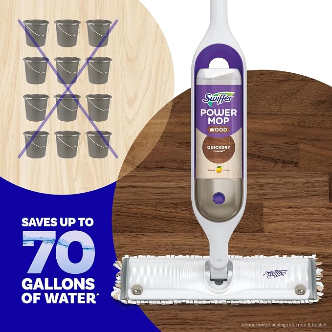 Swiffer Power Mop Wood Refill Solution, QuickDry Hardwood Floor Cleaner for Mopping Home, Bathroom, Kitchen, All Purpose Multi-Surface Solution for Floor Cleaning, Lemon Scent, 50.7 oz