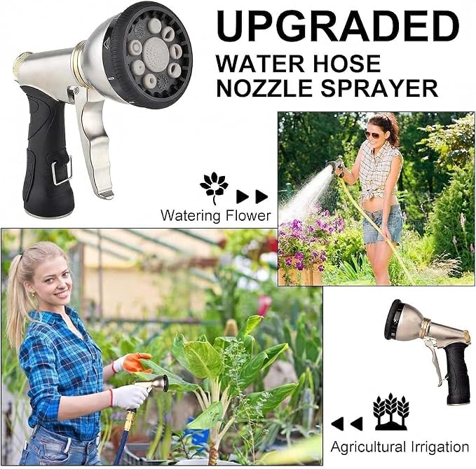 Garden Hose Nozzles,9 Spray Patterns Heavy Duty Metal Hose Sprayer Nozzle | Hose Nozzle Spray High Pressure Slip Resistant Water Sprayer for Plants & Lawns Watering,Car Washing and Pet Showering Gray