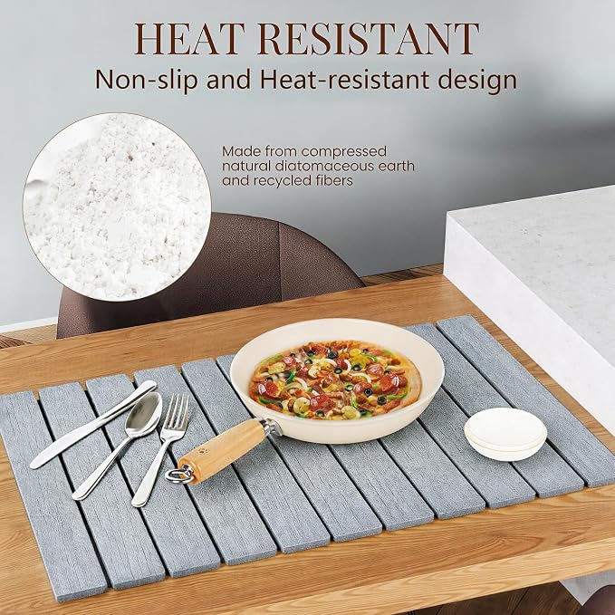 Large Stone Dish Drying Mats for Kitchen Counter 24"(L)×16"(W) Foldable Quick Dry Stone Dish Drying Mats Kitchen Absorbent Diatomaceous Earth Drying Stone Mat for Dishes Bottles Cups Medium Gray