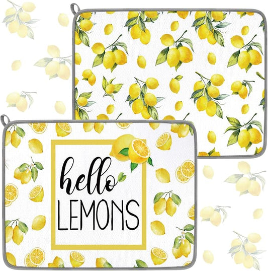 Zonon Dish Drying Mat for Kitchen Counter 16 x 24 Microfiber Absorbent Dish Drainer Rack Pads Fast Dry Mat Vintage Kitchen Decorations(Lemon)