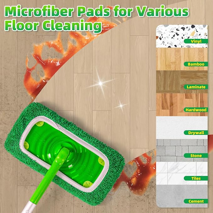 Reusable Microfiber Mop Pads Compatible with Swiffer Sweeper Mop - Heavy Duty Wet Pads Refill & Washable Wet Cloths for Multi-Surface Floor Mopping - Stubborn Stains Removal (Forest Green ）