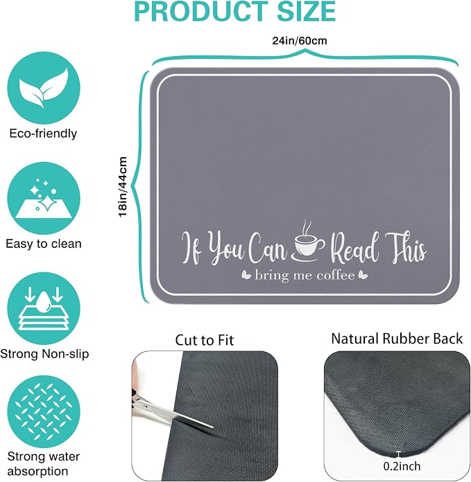 Coffee Bar Mat for Countertops 18inx24in,Absorbent Hide Stain Anti-Slip Cafe Bar Accessories Fit Under Coffee Machine Mat,dish drying mats for kitchen