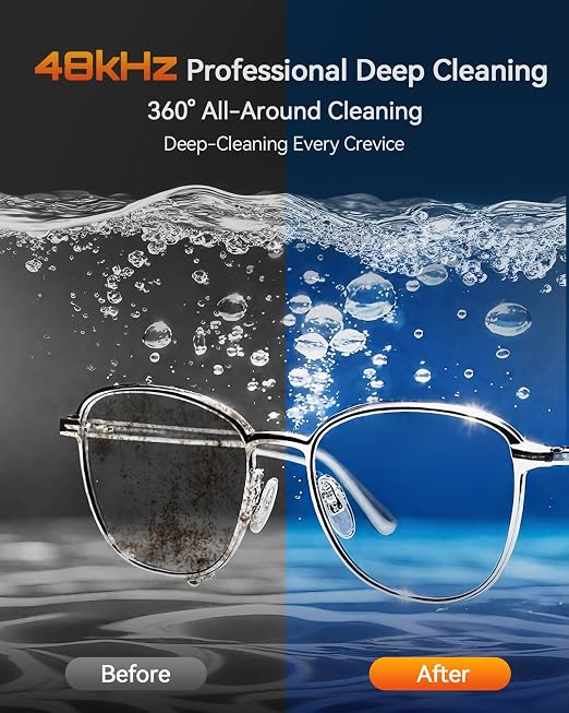 BYASKZIV Ultrasonic Jewelry Cleaner, 48KHz Ultrasonic Cleaner Machine with 20oz 304 Stainless Steel Tank, Dual Modes & LED Display - for Jewelry, Eyeglasses, Watches, Dentures, Retainers & More-Black