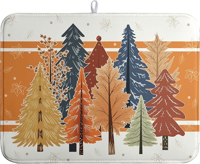 Fall Maple Tree Dish Drying Mats Thanksgiving Dish Mat Colorful Autumn Drying Matt Dishes Dryer Pad for Kitchen Counter Absorbent Microfiber Washable Foldable Reusable 18x24 in