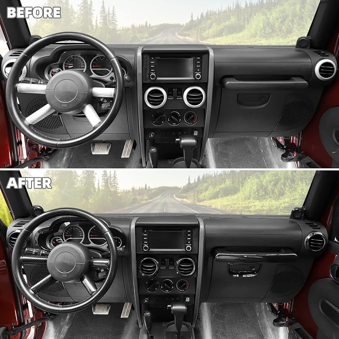 Carbon Fiber 14PCS Full Set Interior Trim Kit for 2007-2010 Jeep Wrangler JK JKU,Air Outlets A Pillar Speaker Glove Box Handle Dashboard Cover Trim