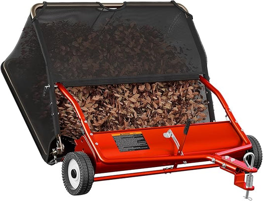 48" Lawn Sweeper Tow Behind - Pull Behind Grass Sweeper with 25.16 cu. ft Large Hopper, Heavy Duty Leaf & Grass Collector, Adjustable Brush Height Lever and Dumping Rope, Lawn and Yard Cleanup Tool