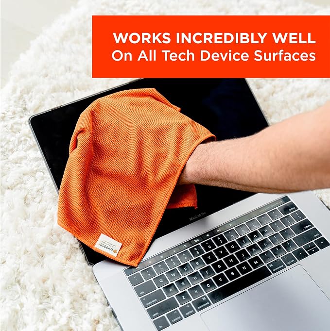 WHOOSH Microfiber Cleaning Cloth, 3 Pack, 14 x 14 in, Orange | Suitable for TV, Car Screen, Computer, MacBook and Watches, Machine Washable