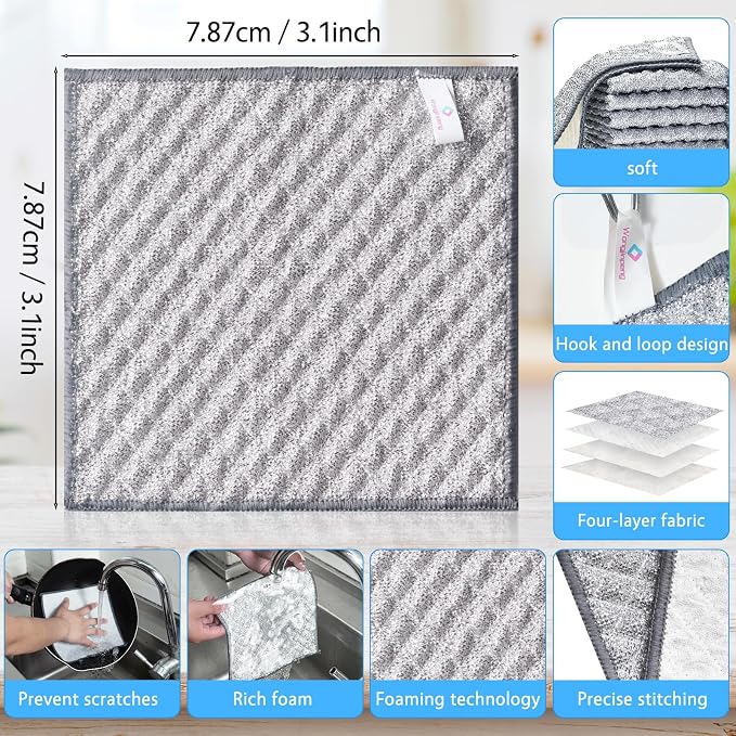 Wangjinpeng10 Pcs New Upgrade 4-Layer Metal Dish Cloths, Non-Scratch Odor-Free Multipurpose Wire Dishwashing Rags for Wet Dry Use, Kitchen Cleaning Cloths for Dishes, Sinks & Stove Tops(7.87X7.87)