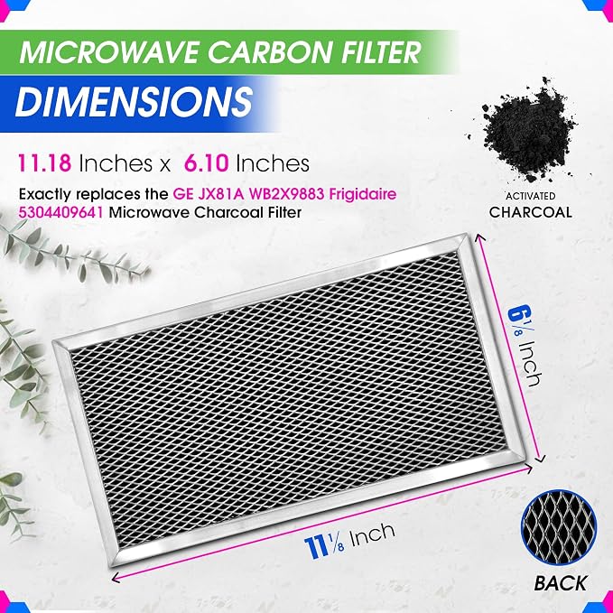 Microwave Charcoal Filter 11.2" x 6.1" for JX81A WB2X9883 GE Microwave Filter Replacement - Carbon Filter Freshens and Filters Kitchen Oven Air in Over-the-Range Stove Fan (2-Pack)