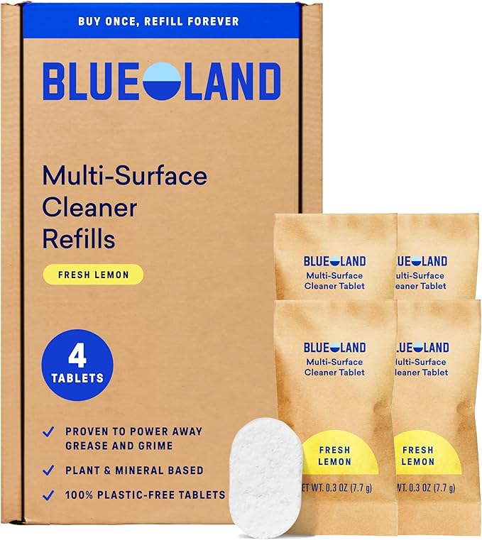 BLUELAND Multi-surface Cleaner, 4-Pack Refill, Fresh Lemon Scent, All-Purpose, Eco-Friendly Cleaning Supplies, 4 x 24 Fl oz