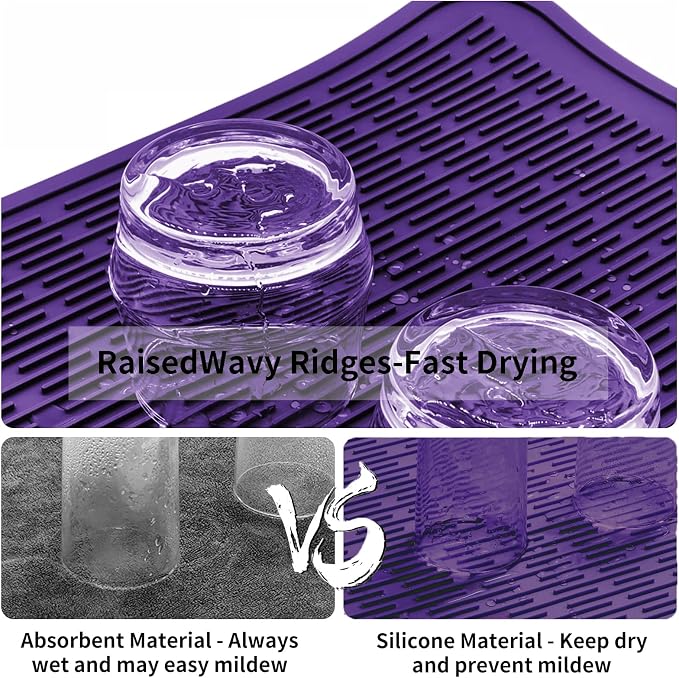 ZLR Heavy-Duty Silicone Dish Drying Mat (16" x 18" / 401 x 455mm) - XL Family-Size Thick 4mm Drainboard for Pots, Pans & Heavy Cookware - Oversized Trivet & Counter Protector, Non-Slip (Meadow Violet)