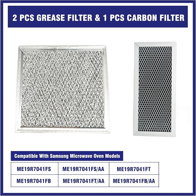 3 Pcs Microwave Charcoal and Grease Filter Mesh Set Fit for Samsung ME19R7041FS, ME19R7041FS/AA, ME19R7041FT, ME19R7041FT/AA, ME19R7041FB, ME19R7041FB/AA