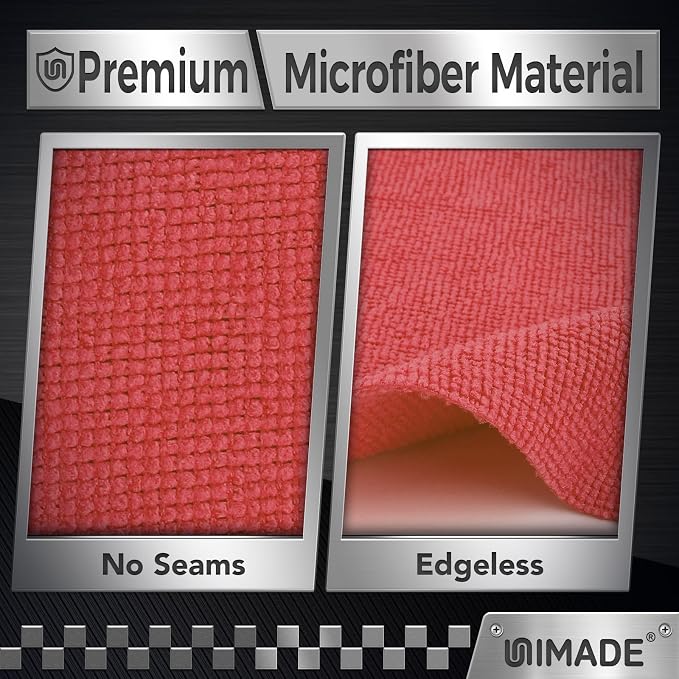 UNIMADE Shop Towels, 100 Pack Commercial Grade Work Rags Microfiber Towels for Cars Cleaning Rag Bulk Detailing Cloth for Automotive Bar Mechanic Restaurant Garage Housekeeping, 11.5"x 11.5", Red