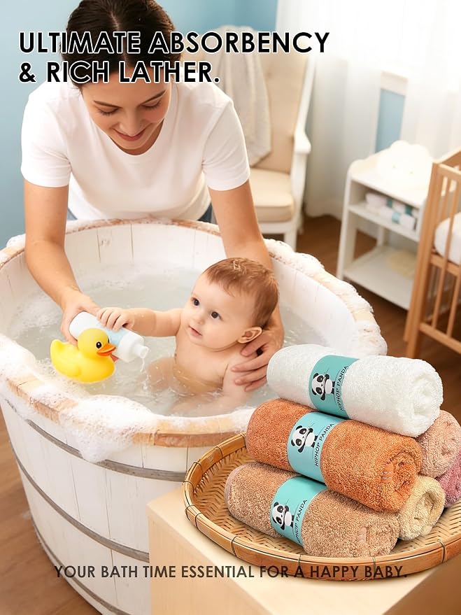 HIPHOP PANDA Baby Washcloths, Rayon Made from Bamboo - 2 Layer Ultra Soft Absorbent Newborn Bath Face Towel - Reusable Baby Wipes for Delicate Skin - Blush and Mocha, 6 Pack