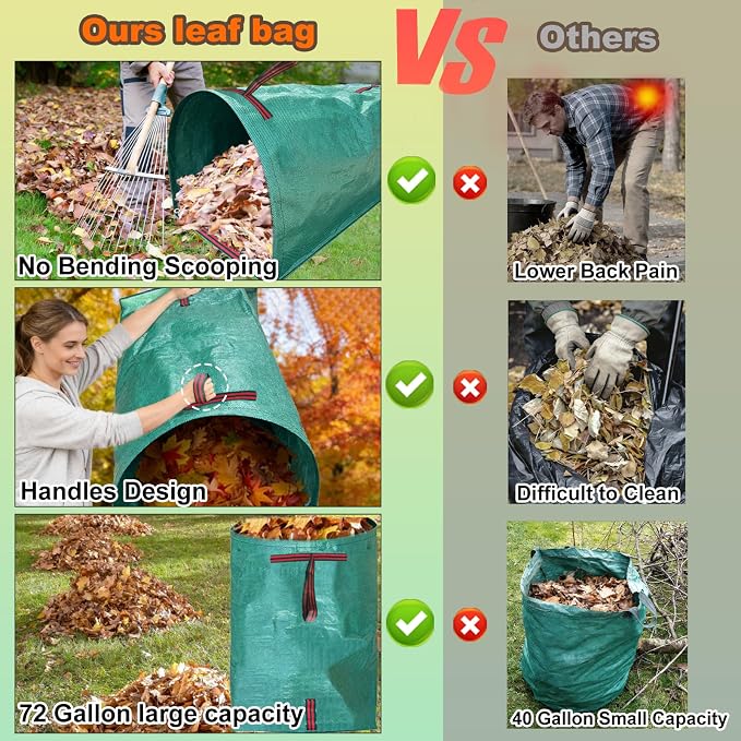 72 Gallon Leaf Collector, Reusable Leaf Bag, Dustpan-Type Yard Garden Bag | Heavy Leaf Pick up Tool Collapsible Lawn and Leaf Bag, Garden Yard Waste Container for Leaves, Lawn Debris, Grass Clippings