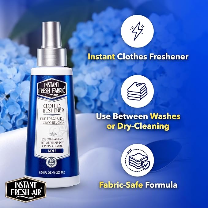 Fabric Freshener Spray & Deodorizer Odor Eliminator - Works Instantly with Noxban™ - Eco-Friendly Fabric Refresher & Odor Neutralizer - Safe for Garments, Linens, Bedding - Men's