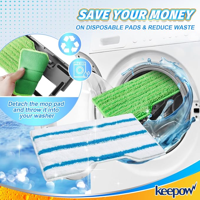KEEPOW Reusable Mop Pads Replacement Compatible with Shark Vac Mop VM252 | VM401 VM180 VM200 VC205 VM250 QM250 VM190, Washable Vacuum Mop Pad Refills, Upgraded Design of Dirt Chamber (1+2+2+2 Pads)