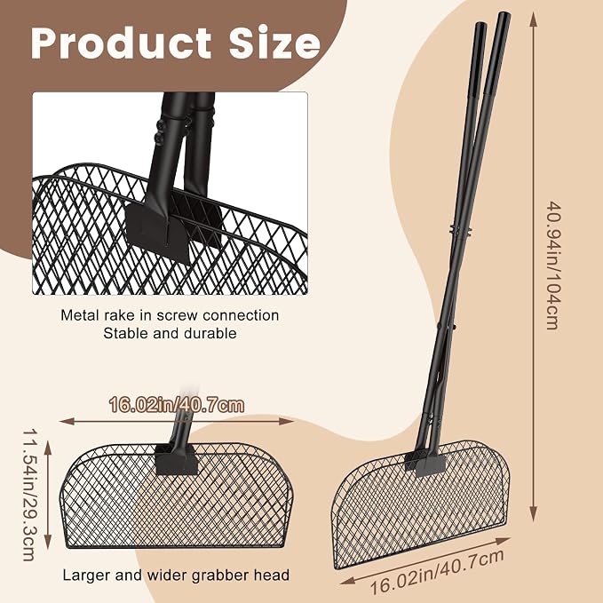 Leaf Grabber Rake with Long Handle, No Bending Leaf Picker Upper for Garden | Metal Metal Leaf Rake Collector, Leaf and Grass Picker Upper, Yard Rake Leaves Grabber Pickup Tool for Garden Cleaning