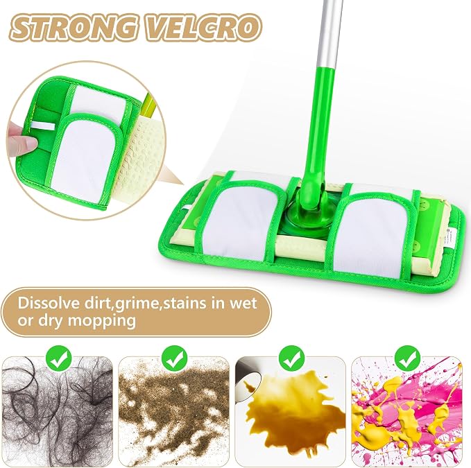 Papclean 3 Pack Reusable Mop Pads Refills Compatible with Swiffer Sweeper | Dry Sweep & Wet Mop, Washable Cloth 100 Times, Pick Dirt, Dust & Pet Hair for Hardwood, Tile, Laminate, Kitchen, Bathroom