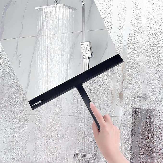 Silicone Rubber Blade & Hook Shower Window Squeegee 11" in Width Silicone Car Squeegee Bathroom Squeegee for Shower Squeegee for Shower Doors Car Window-Black
