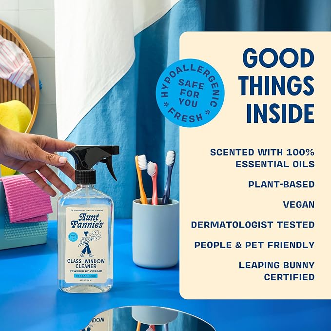 Aunt Fannie's Glass & Window Cleaning Bundle, Vinegar Spray and Wipes, Natural Streak-Free Spray, Pack of 3