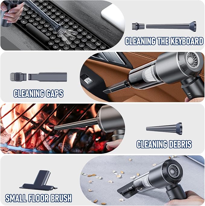 Houscly Car Vacuum Cordless Mini Handhled 4-in-1 High Power Cleaner 20000Pa | Brushless motor-6000mAh-Rechargeable-Duster blower-Pet hair crumb cleaning for car sofa office desk- Ideal gifts for men