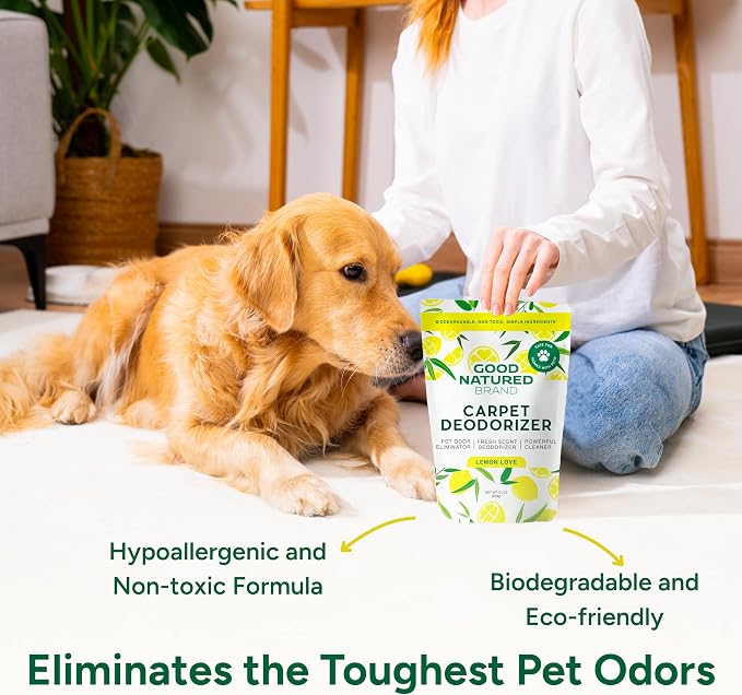 Good Natured Brand | Carpet Deodorizer & Freshener Powder | 31 oz Pet Odor Eliminator for Strong Odor & Pet Urine | Fresh Natural Lemon Scent | Safe for Homes with Pets