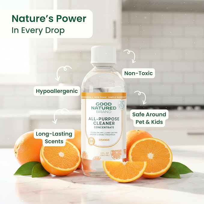 Good Natured Brand All-Purpose Cleaner Concentrate | 8oz makes 128oz | Orange Essential Oil | 16X Concentrated Natural Multi-Surface Cleaner