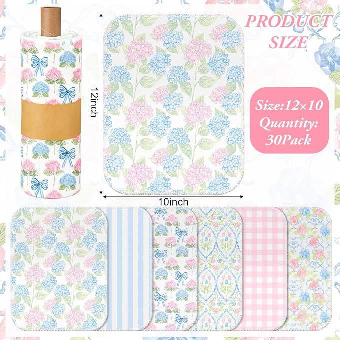 Reusable Cleaning Cloths Washable Cotton Kitchen Dish Towels for Home Party Supplies Bulk, 9.84x11.81in (36 Pack,Pastel Hydrangea)