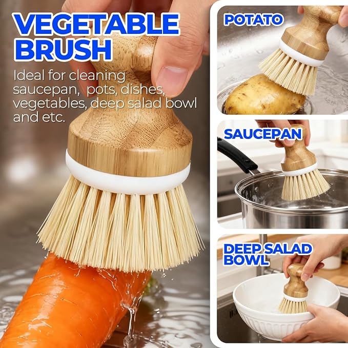 Holikme 6 Pack Dish Brush Scouring Pad Set with Bottle Brush, Dish Brush, Palm Scrub Brush and Straw Brush, Dish Scrubber Long Handle for Dish Bottle Cup Pot Pan Iron Abrasive Cup Brushes, Yellow