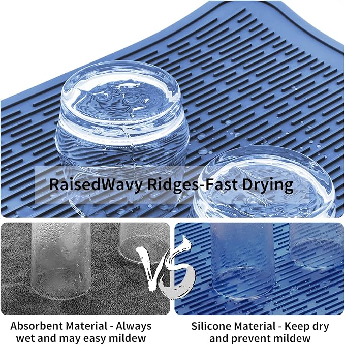 ZLR Heavy-Duty Silicone Dish Drying Mat (16" x 18" / 401 x 455mm) - XL Family-Size Thick 4mm Drainboard for Pots, Pans & Heavy Cookware - Oversized Trivet & Counter Protector, Non-Slip (Lichen Blue)