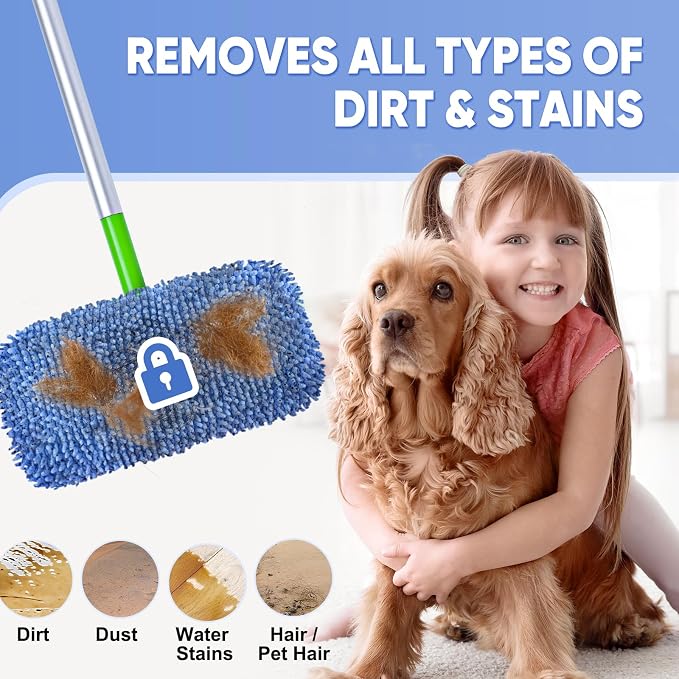 6 Pack Reusable Mop Pads Compatible with Swiffer Sweeper, Chenille Mop Refill Pads, Dry & Wet Mopping Cloths for Floor Cleaning -Blue
