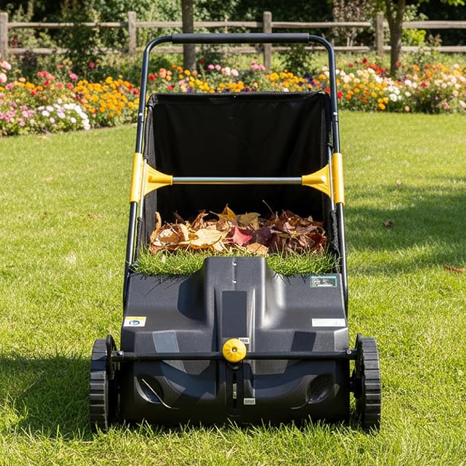 KEIKI 21 Inch Hand Push Lawn Sweeper, Leaf & Grass Collector with Adjustable Brush Height, Pickup Sweeper for Yard Leaf Picker Upper, Large 3.5 Cu. Ft Hopper Bag Capacity, Easy Assembly, Black