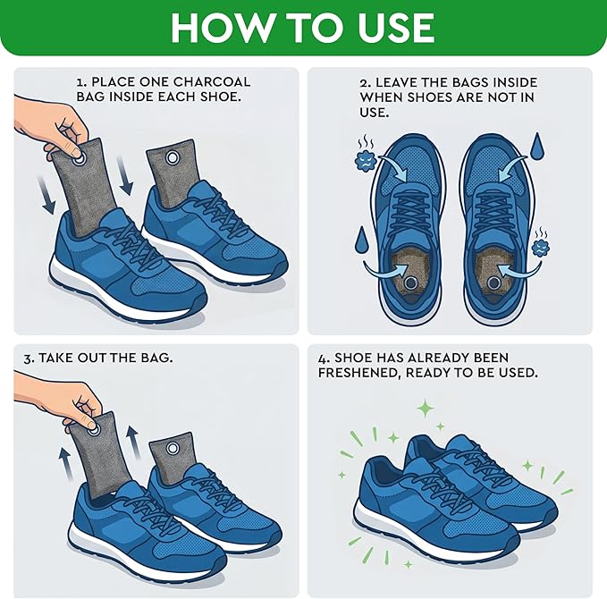 Activated Charcoal Shoe Odor Elimination Bags. Remove Strong Odors in Car, Closet, Basement. 6 Activated Charcoal Bags Odor Absorbers for Home. Bamboo Charcoals Air Purifying Bag Charcoals Deodorizer
