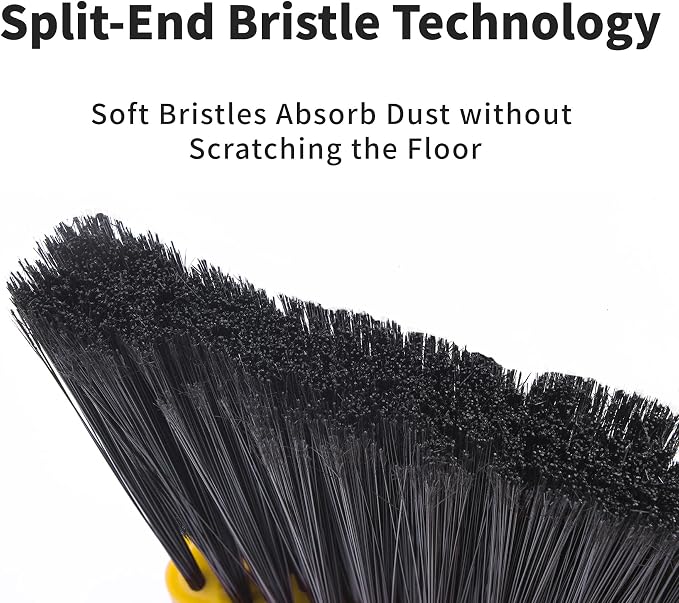 Broom and Dustpan Set for Home, 51" Long Handle Standing Pan Black Yellow | Self-Cleaning Dust Pan and Brooms, ZeroGap Lip, Upright Storage Broom Combo for Kitchen Lobby Office Restaurant Indoor