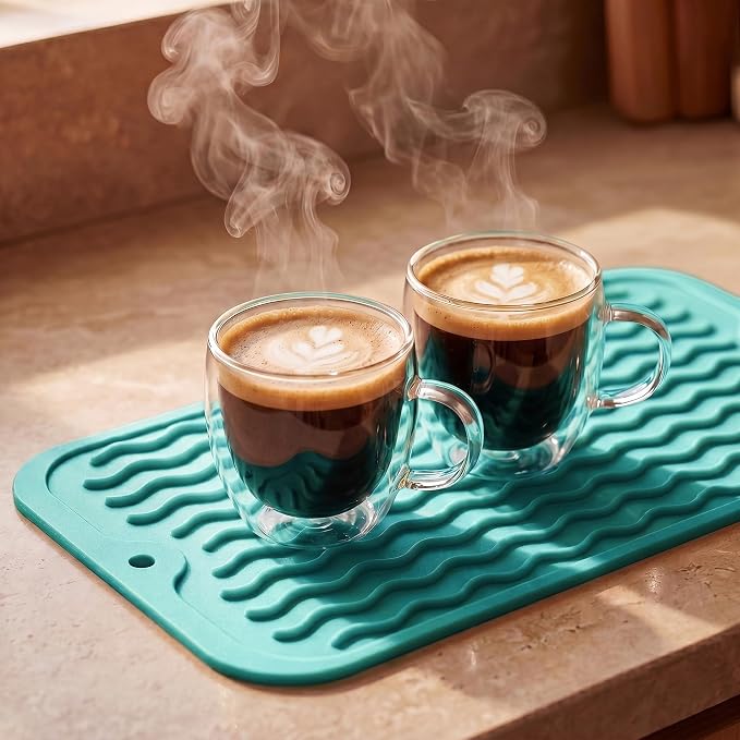 MicoYang Silicone Dish Drying Mat for Multiple Usage,Easy clean,Eco-friendly,Heat-resistant Silicone Mat for Kitchen Counter or Sink,Refrigerator or Drawer Liner Mint S 12 inches x 6 inches