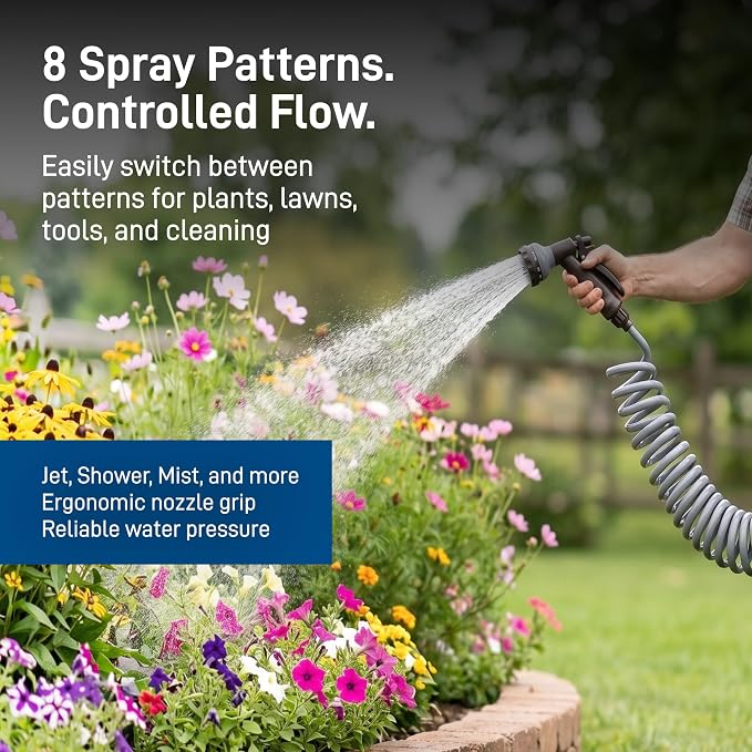 Orbit Coil Garden Hose with 8-Pattern Nozzle, 25 ft., Gray - 26382