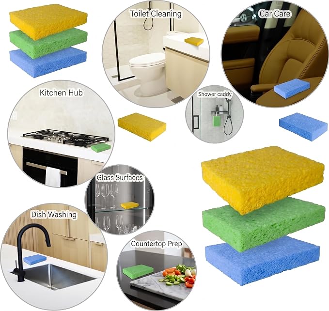 36 Pk Pop-Up Compressed Cellulose Sponges | Heavy Duty Scrub Kitchen Sponge, Clean Tough Messes Without Scratching Eco Friendly Reusable Compostable&Biodegradable