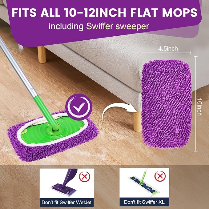 6Pcs Reusable Microfiber Mop Pads Compatible with Sweeper Mop, Replacement Wet Mopping pad Refills & Washable Dry Sweeping Cloths for Surface/Hardwood Floor Cleaning (Purple)