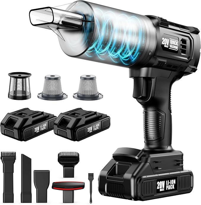 Car Vacuum Cordless, 35000PA Strong Suction Handheld Vacuum with 2 Detachable Batteries, 60Min Runtime Portable Vacuum Cleaner for Car Detailing, Pet Hair, Home Couch & Office, 350ML XL Dust Cup