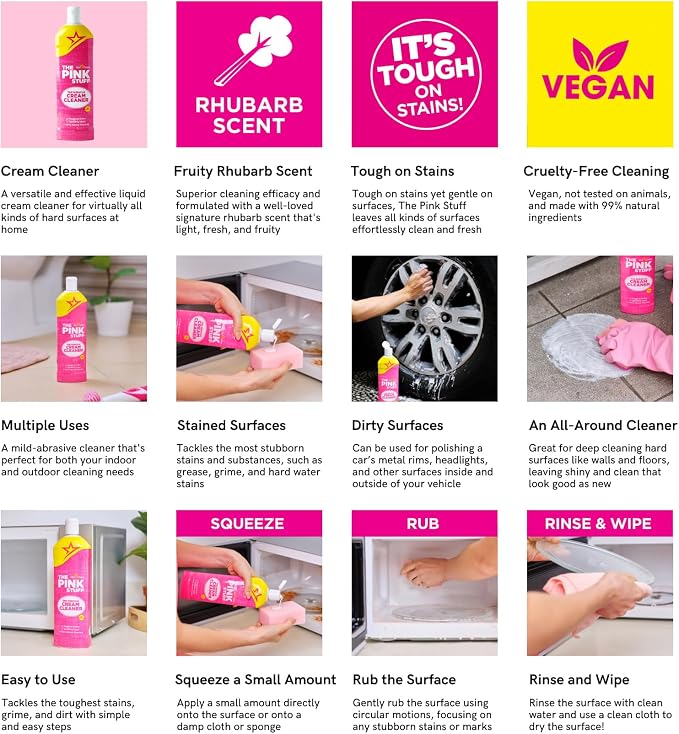 Stardrops The Pink Stuff Miracle Cream Cleaner, Stainless Steel & Multi-Purpose Surfaces, Removes Grease, Grime, Limescale & Soap Scum, Tough on Stains, Gentle on Surfaces, 500ml 16.9oz (Pack of 2)