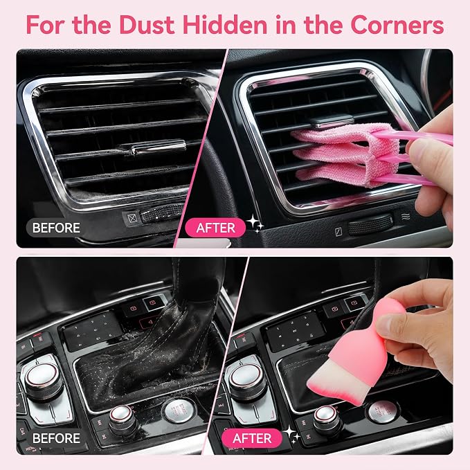 Car Interior & Glass Cleaning Kit, 16Pcs Car Detailing Kit | Car Duster Brushes & Detailing Supplies, Interior Car Cleaner with Windshield Cleaner Tool, Vent Brush & Microfiber Towel