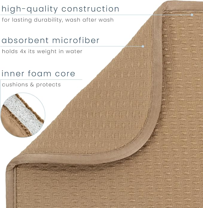 S&T INC. Dish Drying Mat, 16" x 18", Large, Diamond Texture, Tan | Absorbent Microfiber, Kitchen Counter Mat for Dishes, Utensils, Pots and Pans, Machine Washable